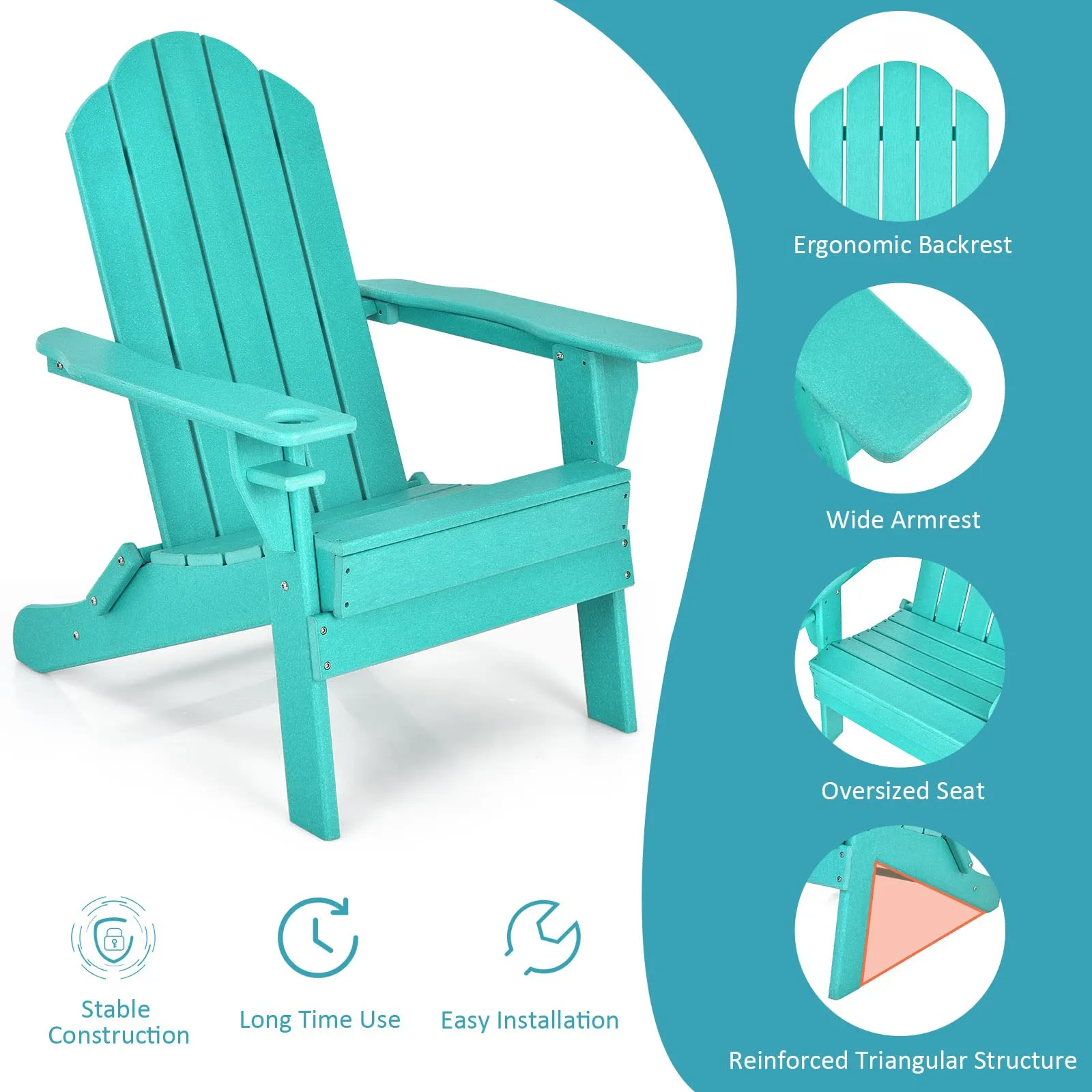 Tangkula Outdoor Folding Adirondack Chair, Weather Resistant Lounger Chair for Patio Garden Fire Pit Backyard