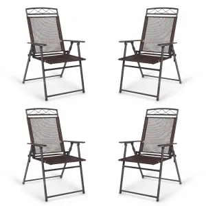 Tangkula Set of 4 Patio Folding Chairs, Foldable Patio Chairs Sling Chairs for Backyard Poolside Balcony