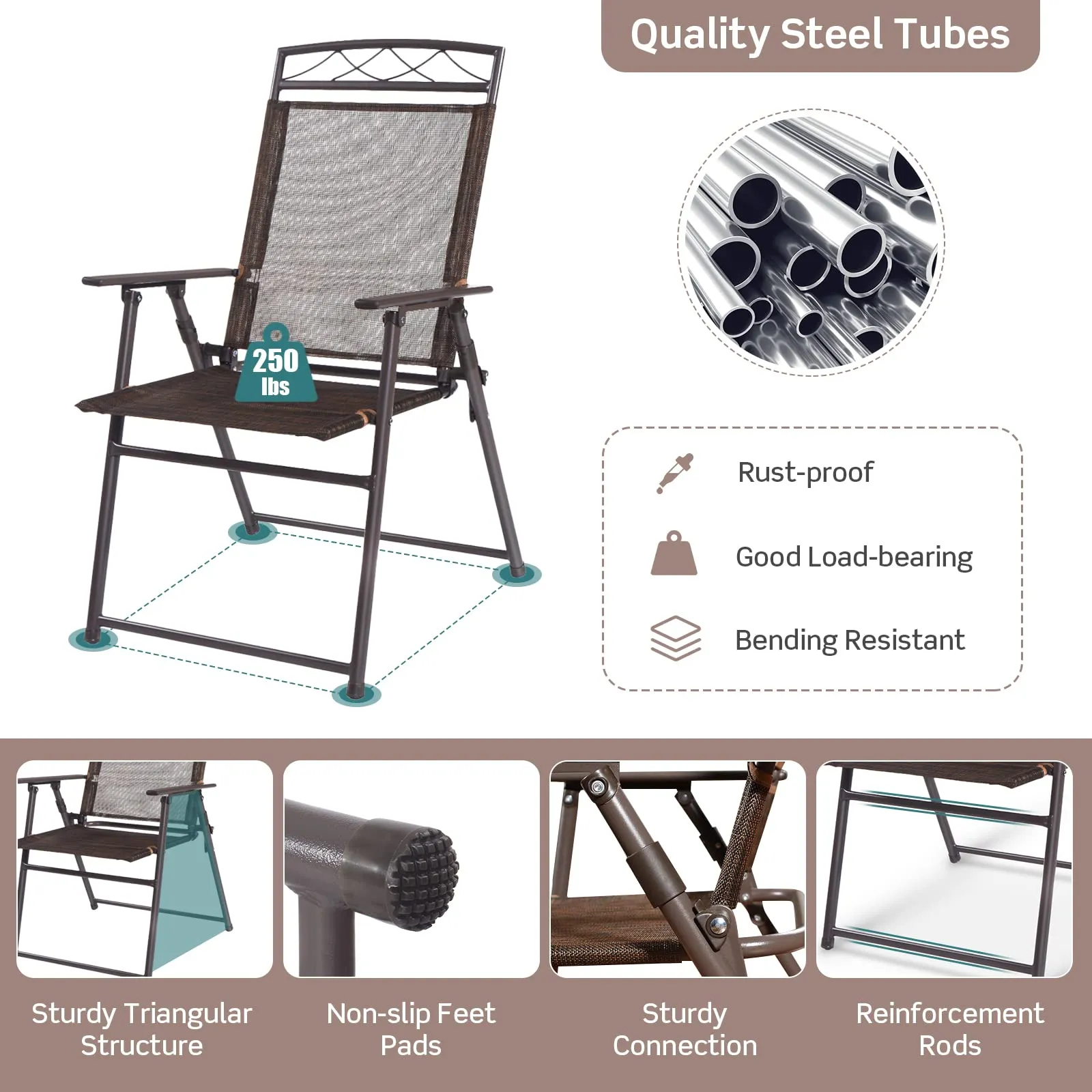 Tangkula Set of 4 Patio Folding Chairs, Foldable Patio Chairs Sling Chairs for Backyard Poolside Balcony