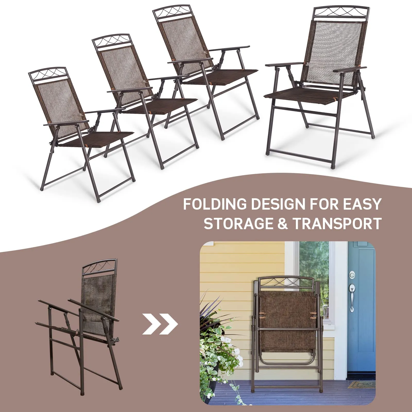 Tangkula Set of 4 Patio Folding Chairs, Foldable Patio Chairs Sling Chairs for Backyard Poolside Balcony