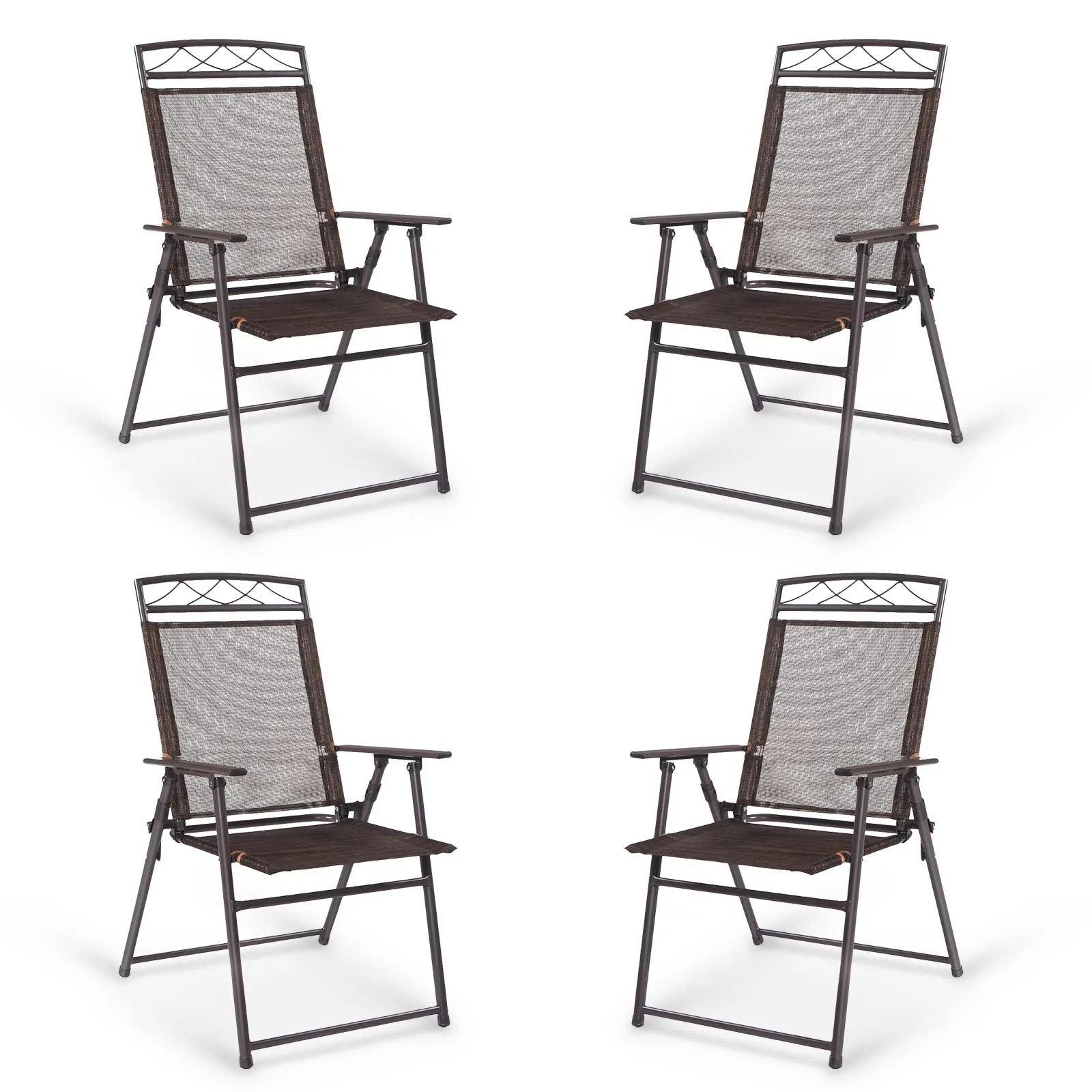 Tangkula Set of 4 Patio Folding Chairs, Foldable Patio Chairs Sling Chairs for Backyard Poolside Balcony