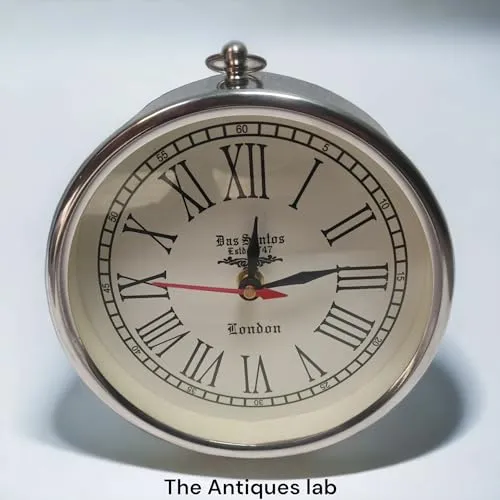 The Antique's Lab 6-inch Designer Silver Finish Metal Desk Clock - Elegant Office Table Clock with Stylish Silver Finish