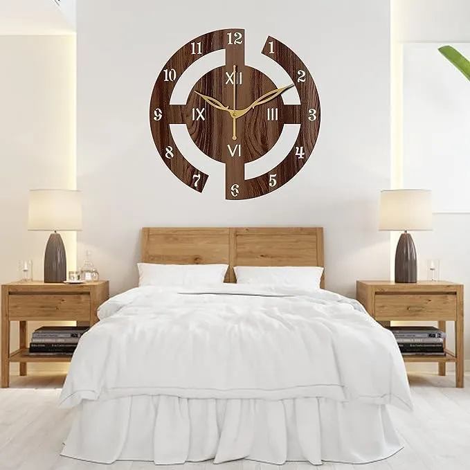 The Unique Artt MDF Wooden Antique Finish Round Wall Clock for Home & Decor Diningroom Guestroom Anniversary Birthday Gift (12 x12Inch Wooden Wall Clock)