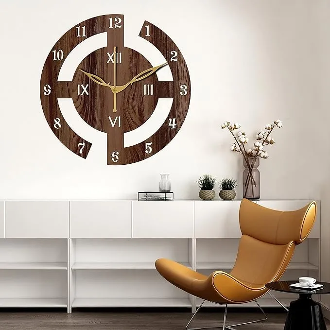 The Unique Artt MDF Wooden Antique Finish Round Wall Clock for Home & Decor Diningroom Guestroom Anniversary Birthday Gift (12 x12Inch Wooden Wall Clock)