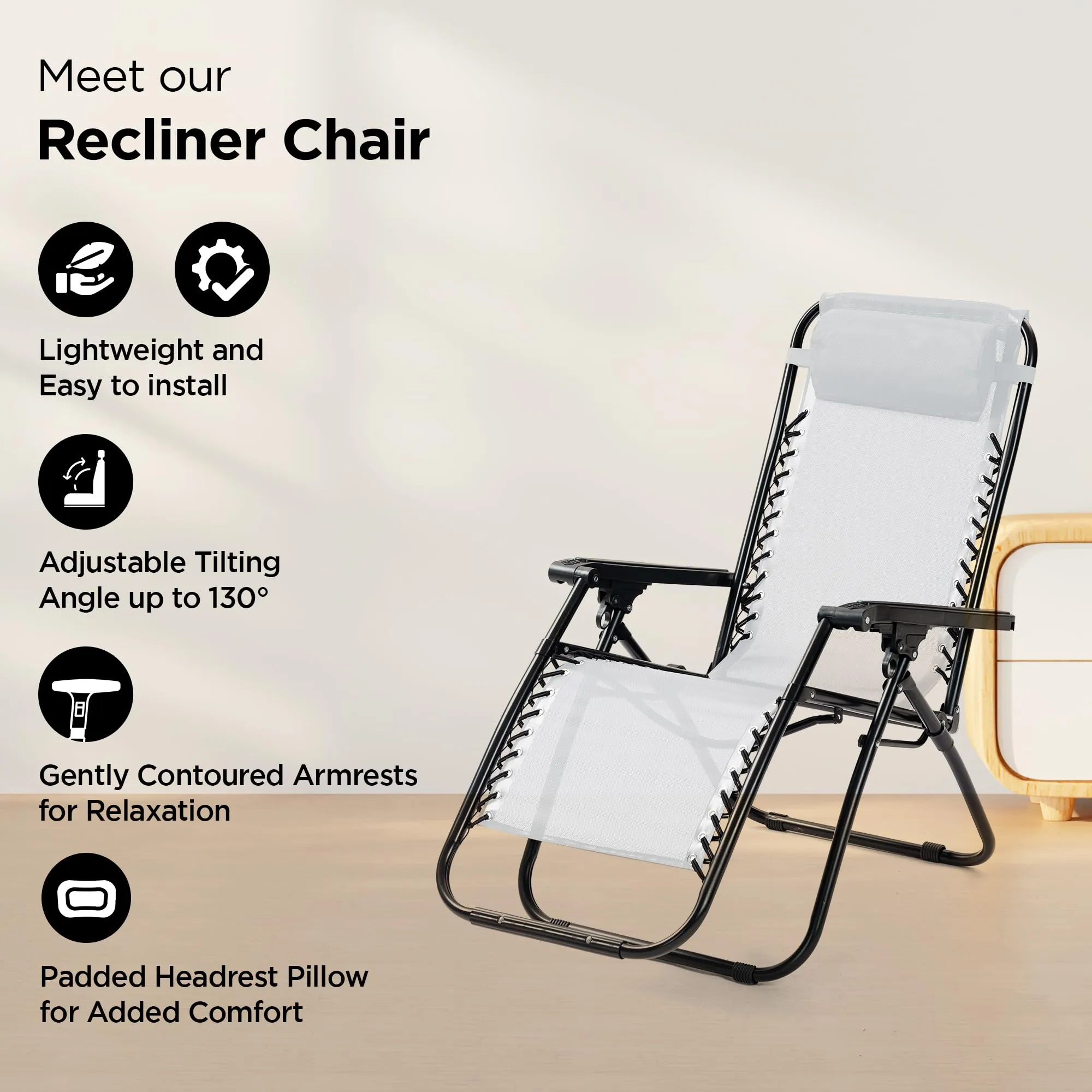 UMAI Recliner Chair | Easy Chair Relaxing Chair for Home | Portable Foldable Adjustable Pillow Comfortable Lounge | Lawn Balcony Home Room | Light Folding Chair | Grey