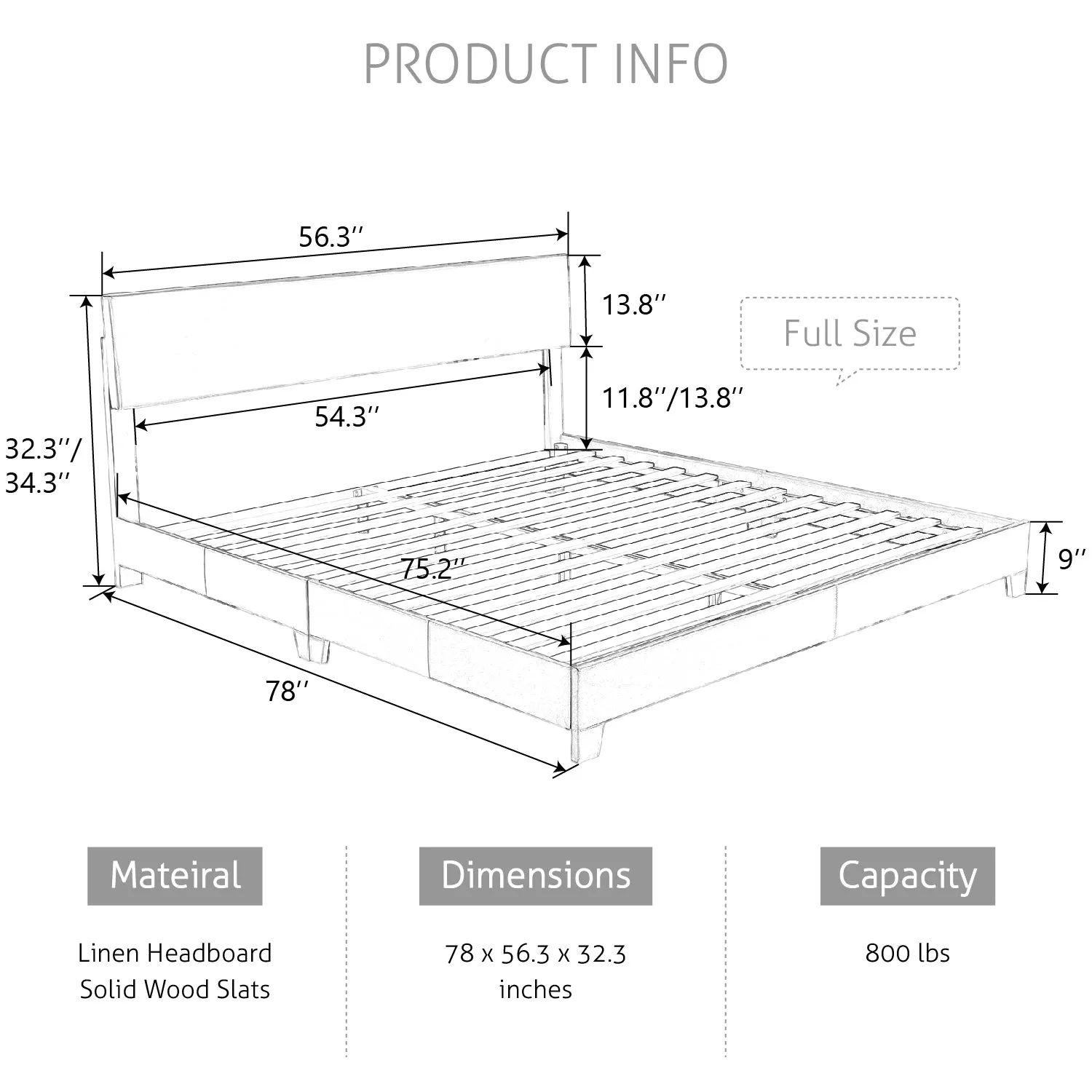 Upholstered Bed Frame with Adjustable Headboard