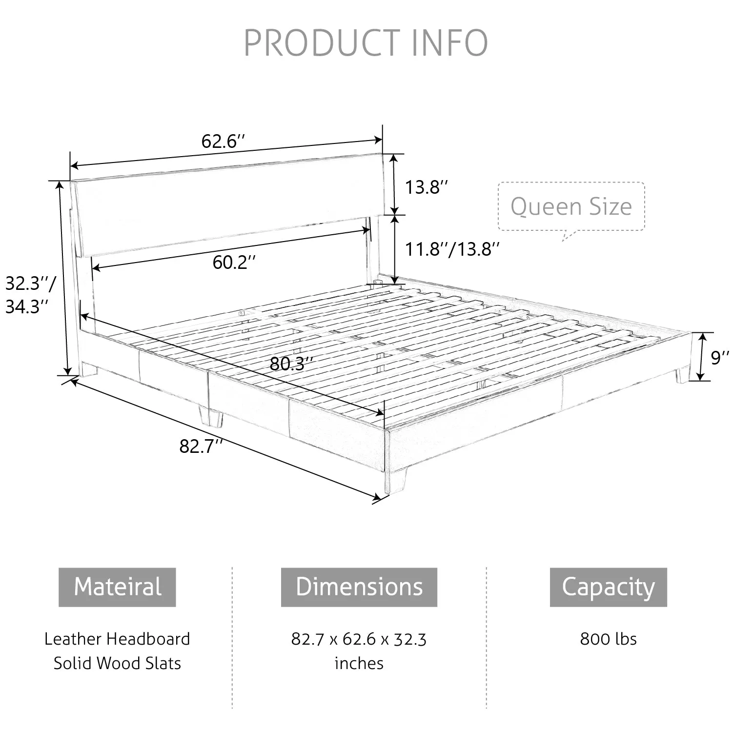 Upholstered Bed Frame with Adjustable Headboard