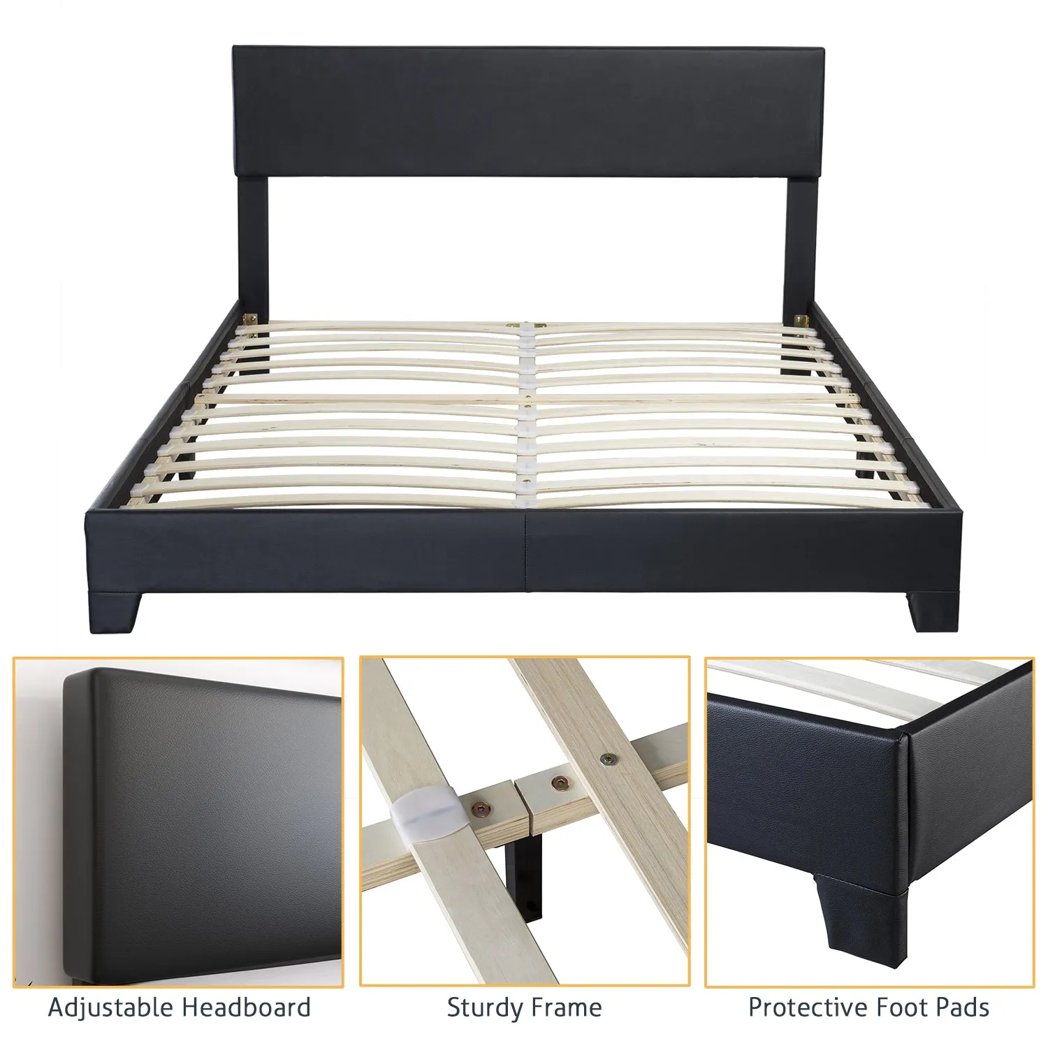 Upholstered Bed Frame with Adjustable Headboard