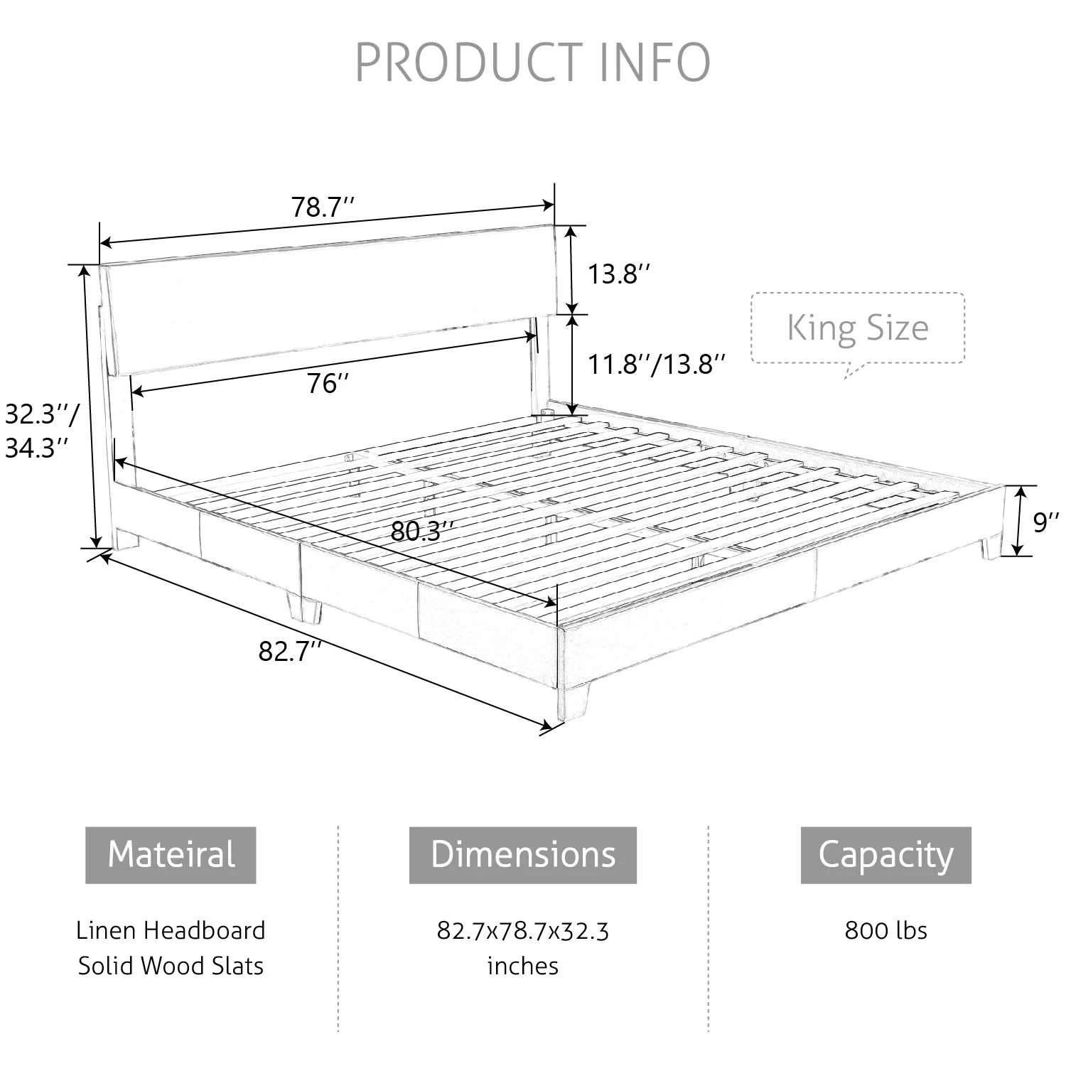 Upholstered Bed Frame with Adjustable Headboard