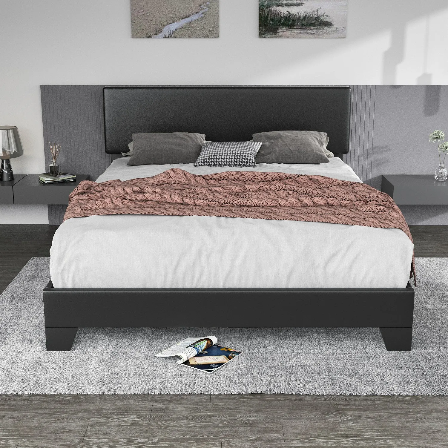 Upholstered Bed Frame with Adjustable Headboard