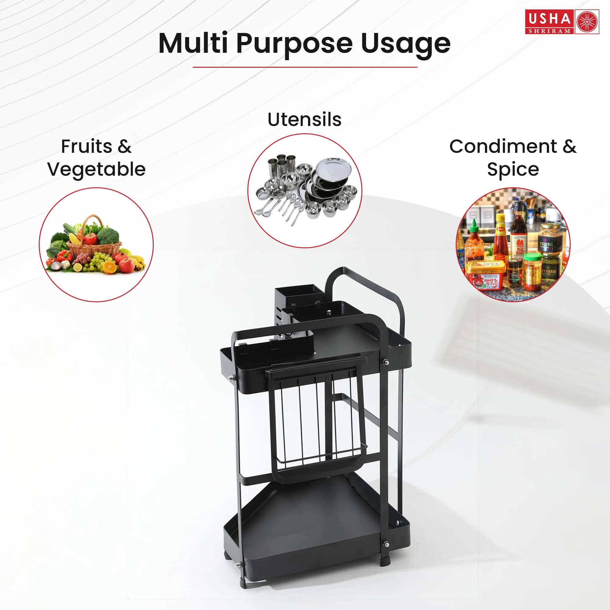 USHA SHRIRAM L The Whole Set of Corner Rack Two Layer (5Pcs) | Stackable Kitchen Basket for Storage | Carbon Steel Collapsible Foldable Basket for Fruits and Vegetables | Rust-Resistant | Unbreakable