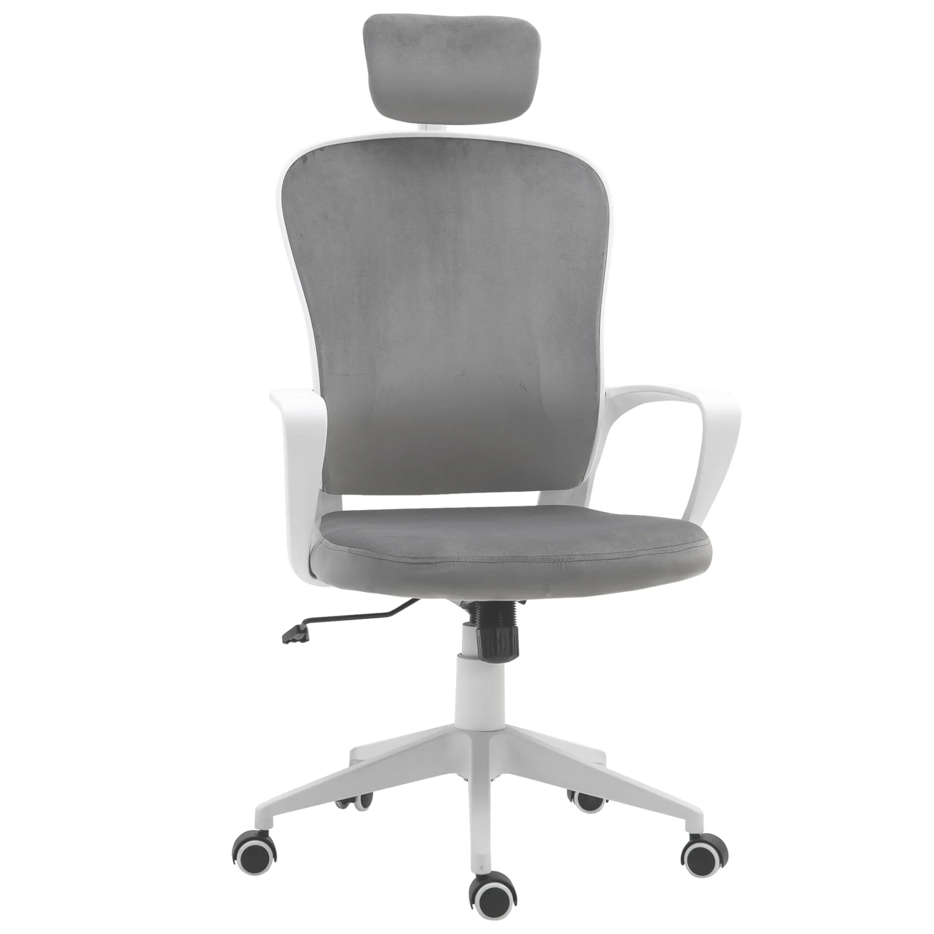 Vinsetto High-Back Office Chair with Velvet Fabric, Liftable Headrest, Adjustable Height, and Wheels - Grey