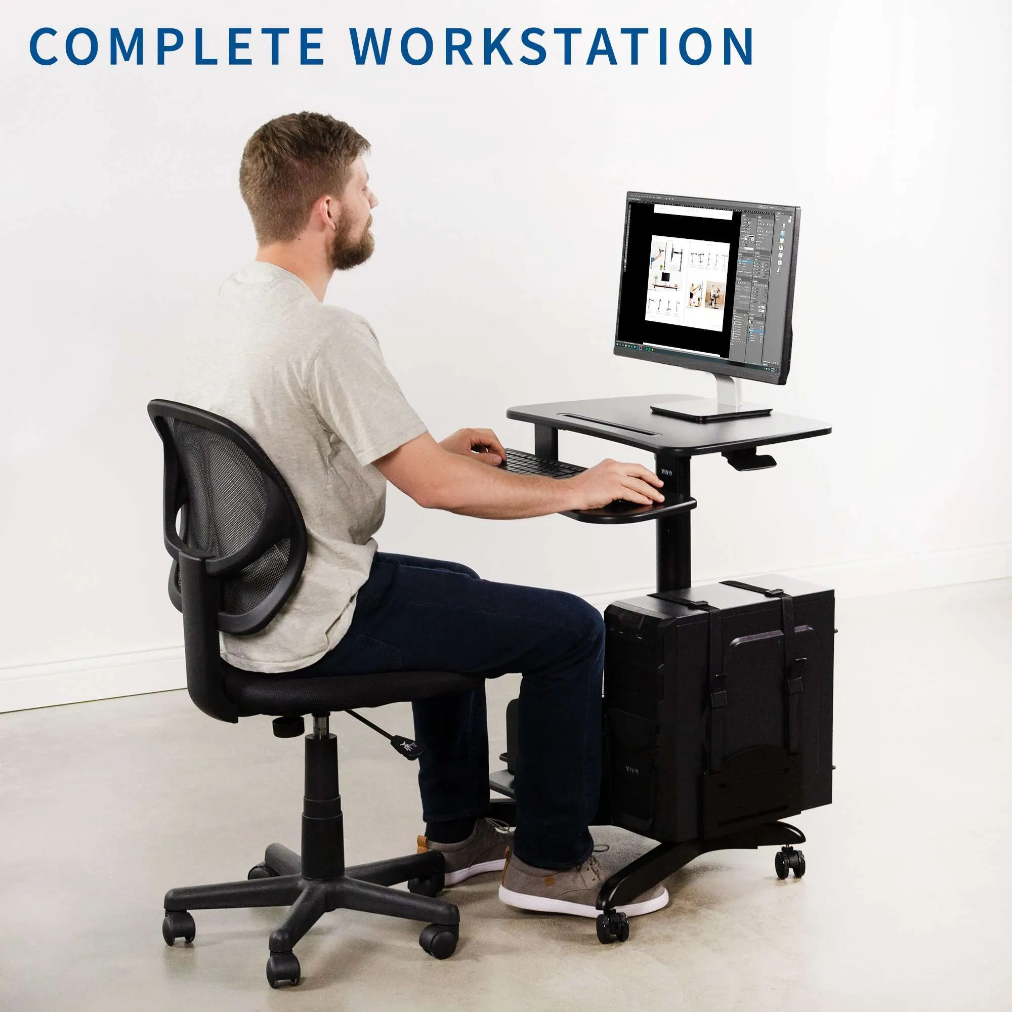 VIVO Black 24” Mobile Computer Workstation, CART-PC02HB