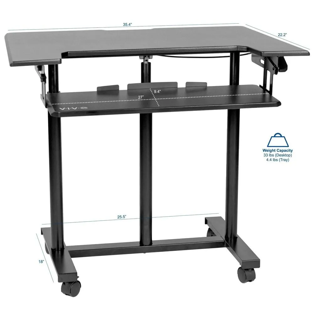 VIVO CART-V06A 35" Mobile Height-Adjustable Computer Workstation Desk Cart