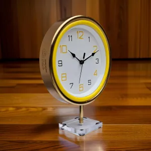 VPC Decorative Premium Golden Metal Frame Table Clock, with 8 inch Top Branded Clock and a Premium Acrelic Base for Home and Office