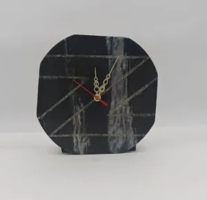 VR SOURCING Marble Table Clock, Octagonal, Black and White