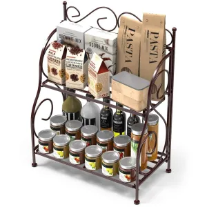 Wooden Twist 2 Tier Kitchen Spice Rack Shelf Organizer Space-Saving Countertop Spice Holder, Rustic Wooden Design for Kitchen Storage and Organization